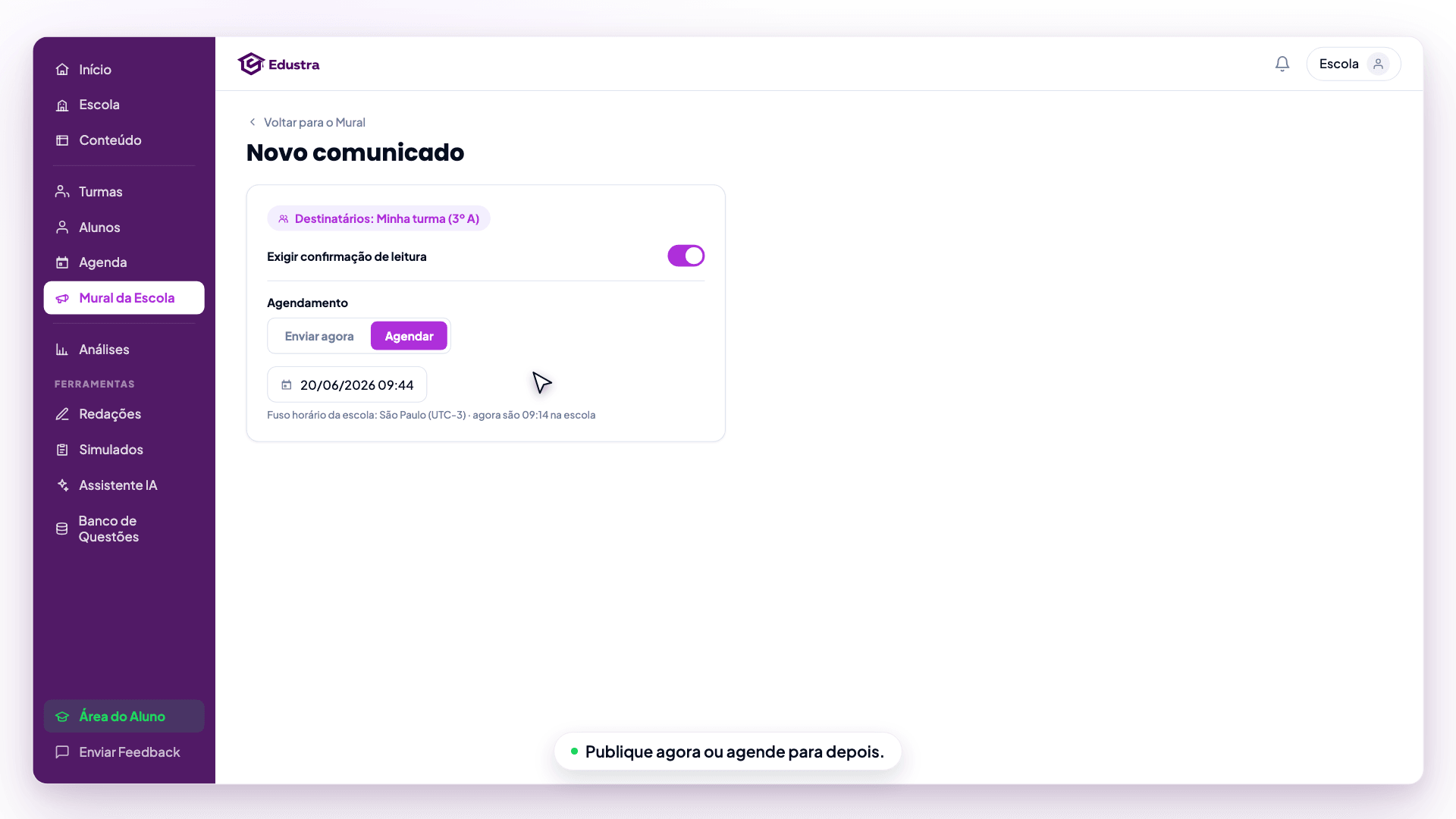 Publique agora — ou na hora certa